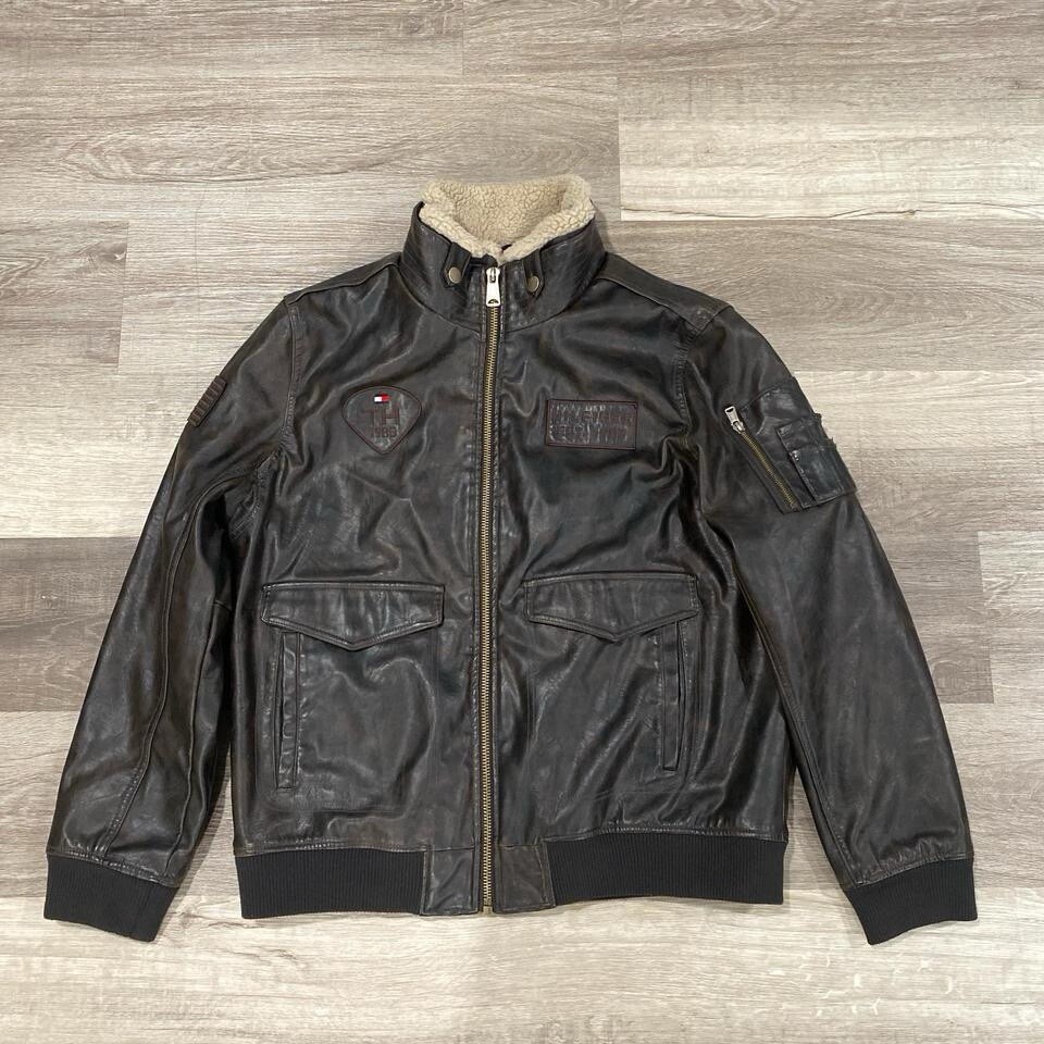 1990s Vintage TH Leather Bomber Jacket Retro Style