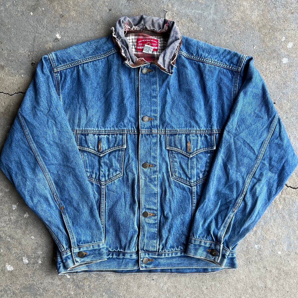 Vintage y2k Marlboro distressed denim jean trucker jacket