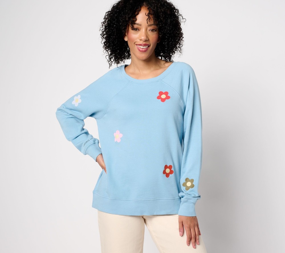 Peace Love World Women's Top Sz L Embroidered French Terry Multi-colored A684285