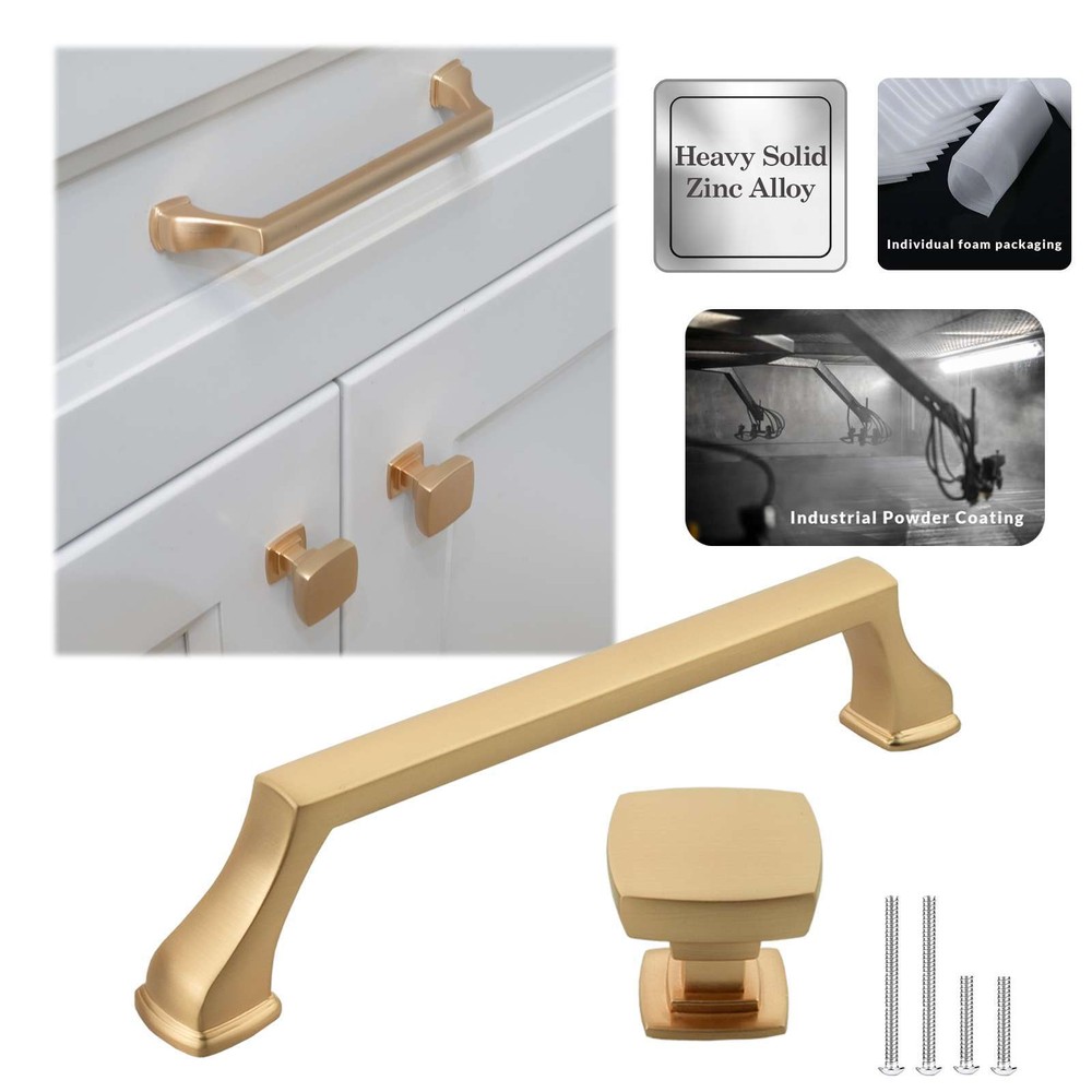 Solid Brushed Champagne Gold Cabinet Pulls Knobs Handles Kitchen Bathroom Drawer
