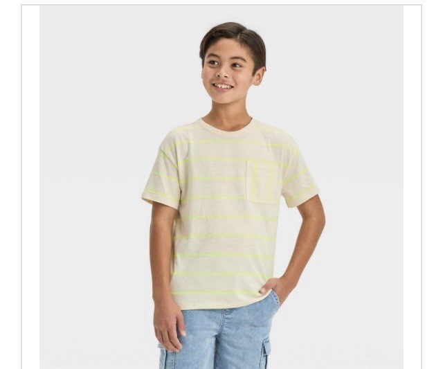 Boys' Short Sleeve Textured Striped T-Shirt - Cat & Jack™ Yellow Size Medium (8)