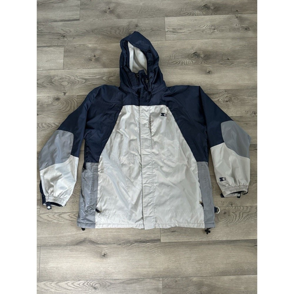 Vtg 1990s Reebok Starter Jacket With Hood Full Zip Blue And White Men’s Size L