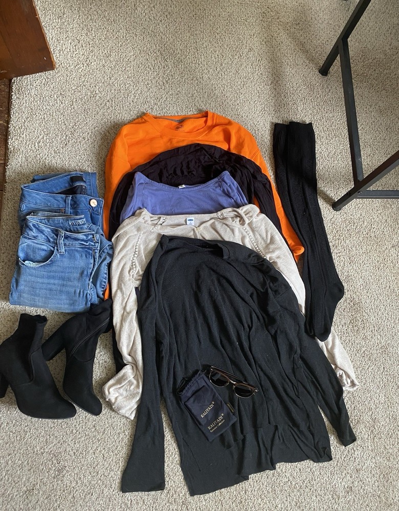 Lot of 10 Womens Long Sleeves Jeans Size S Boots Sunglasses & Thigh High Socks