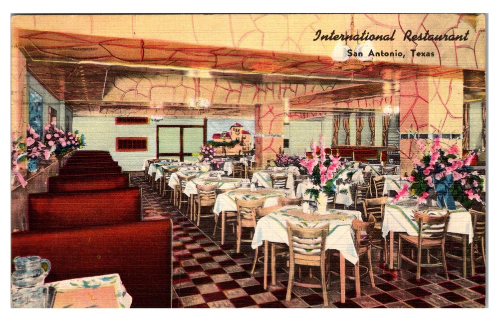 San Antonio Texas International Restaurant Vintage Linen Postcard