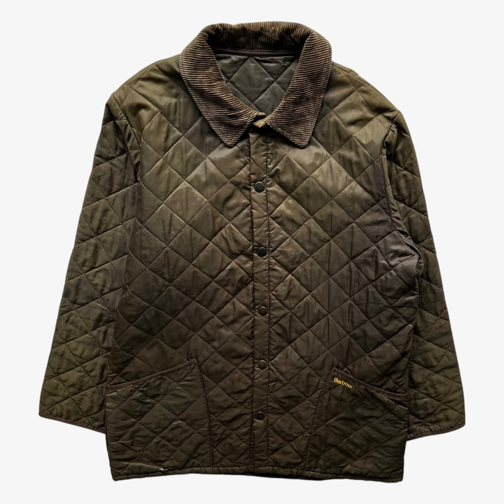 Vintage Y2K Barbour Liddesdale Brown Quilted Jacket with Corduroy Collar for Men