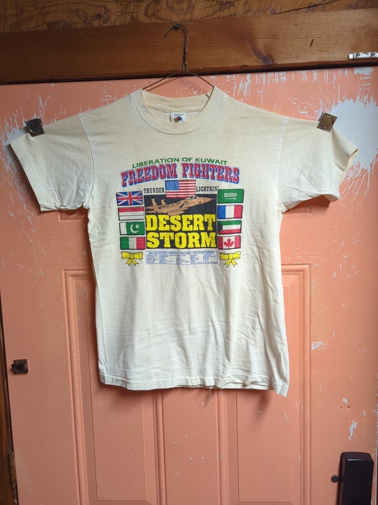 Vintage Freedom Fighters Desert Storm Shirt Medium Measurements USA Made