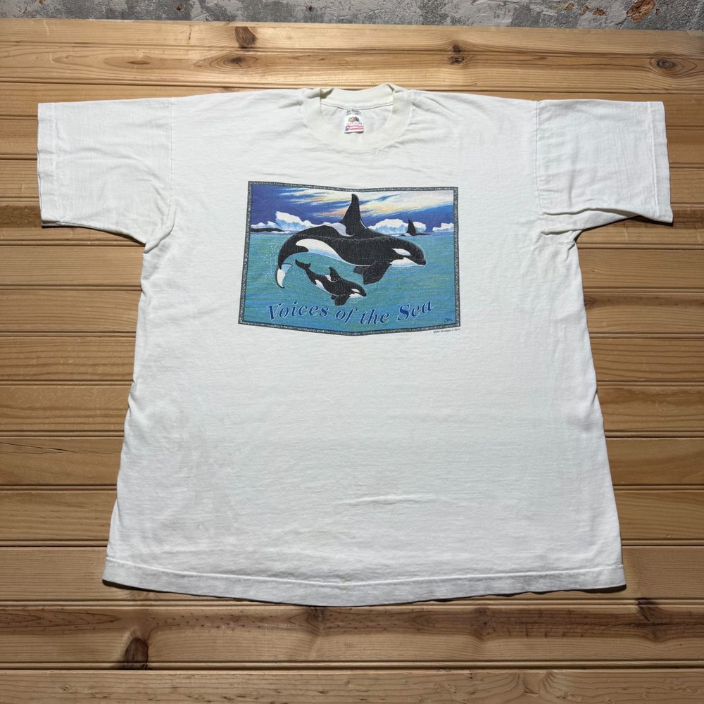 Vintage 1994 Voices of the Sea Wildlife Orca Whale Animal Graphic T-Shirt - XL