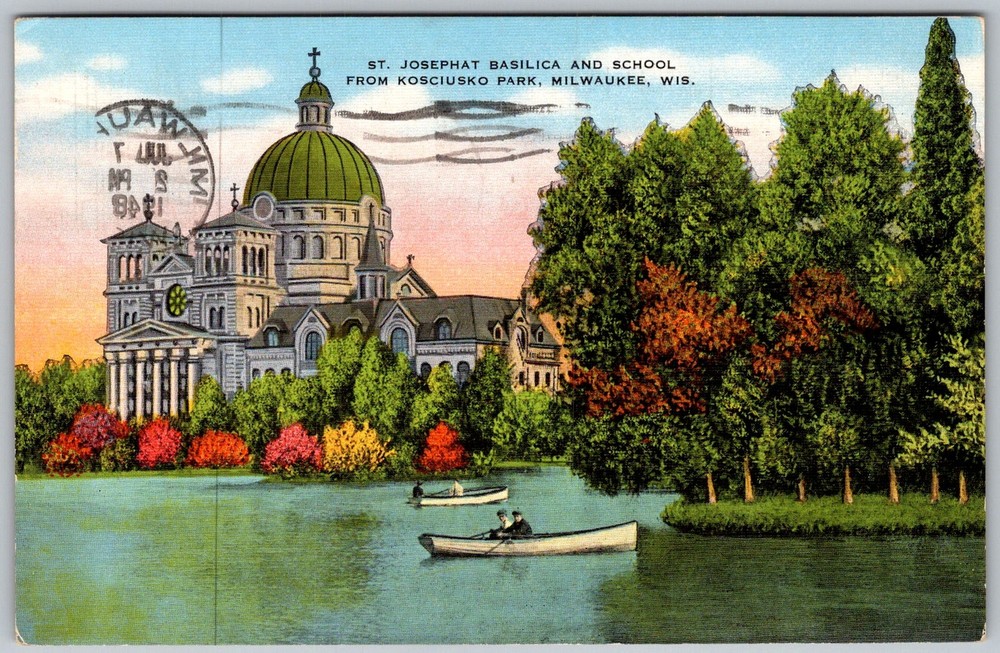 Vtg Linen Postcard St Josaphat Basilica & Milwaukee, WI 1930s