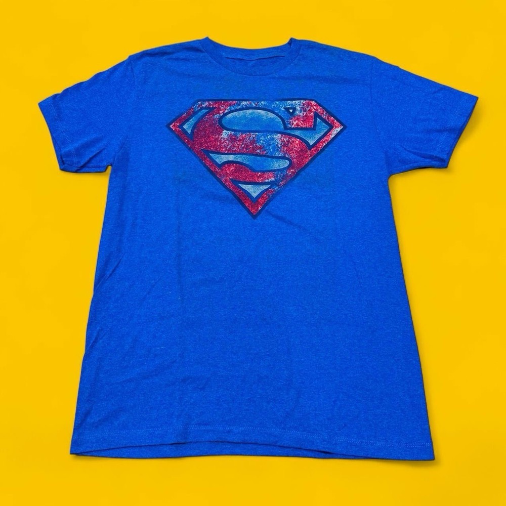 Superman Distressed Logo T-Shirt DC Comics Blue Graphic Tee Size M