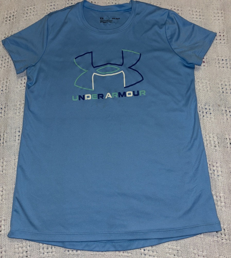 UNDER ARMOUR LOOSE YLG Girls Athletic short sleeve light blue T-Shirt