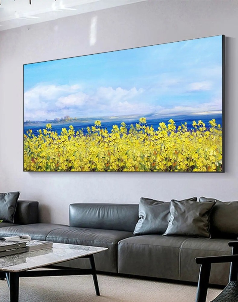 Abstract Blossom Sea Oil Painting on Canvas Large Blooming Yellow Floral Beach