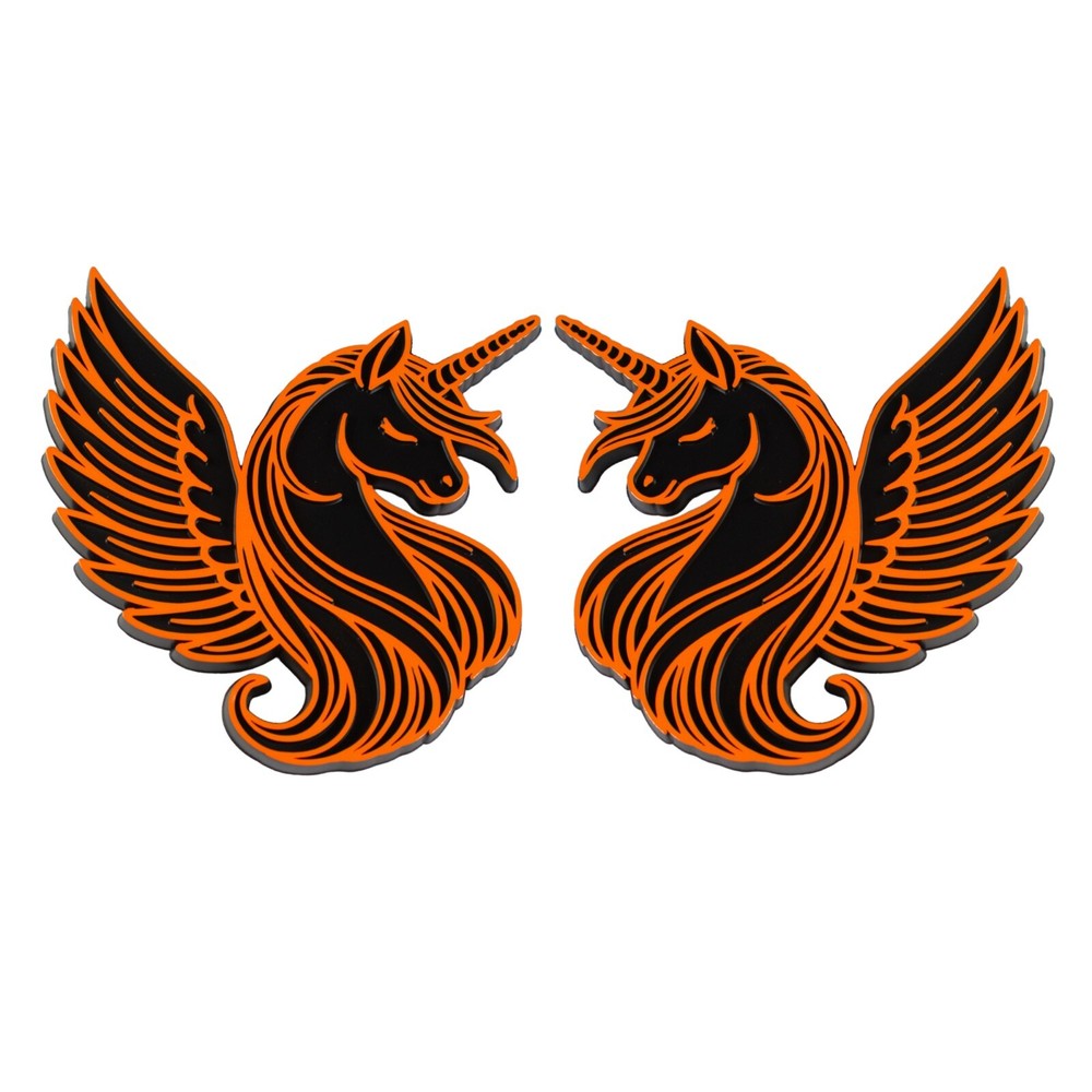 Unicorn Emblem Orange 3D Badge Decal Set of 2 Auto Accessories for Car Truck SUV