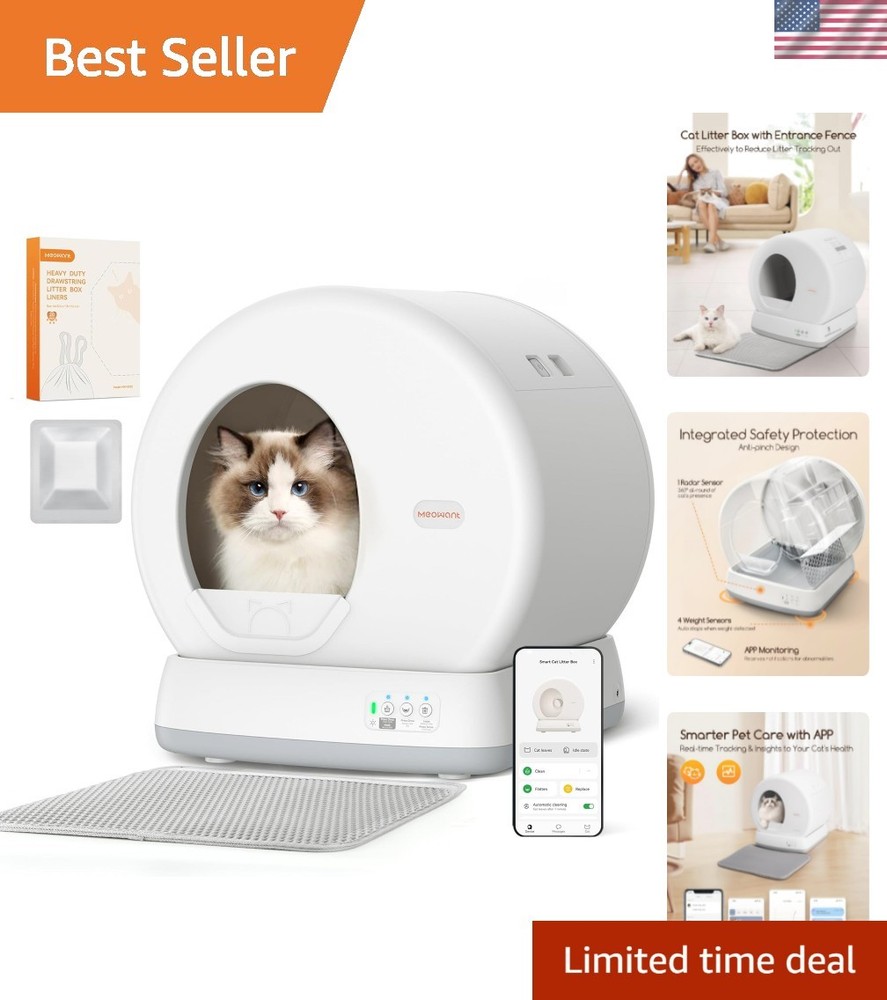 Self-Cleaning Cat Litter Box, Integrated Safety Protection Automatic Cat Litt...