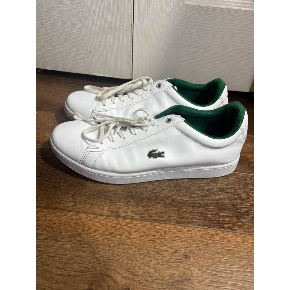 Lacoste Men's Carnaby Evo White Leather Sneakers Green Trim Size 11