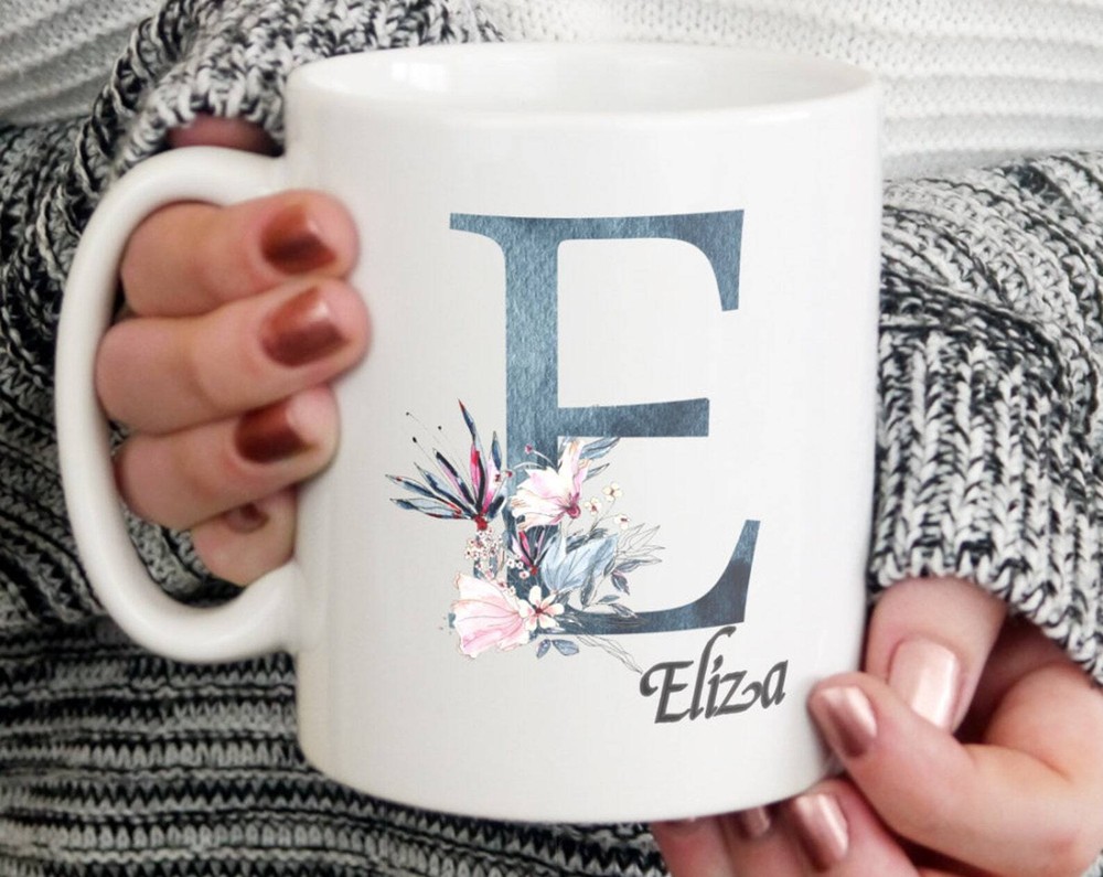 Personalised Floral Name & Initial Mug Gift For Her Gift For Him Personalise