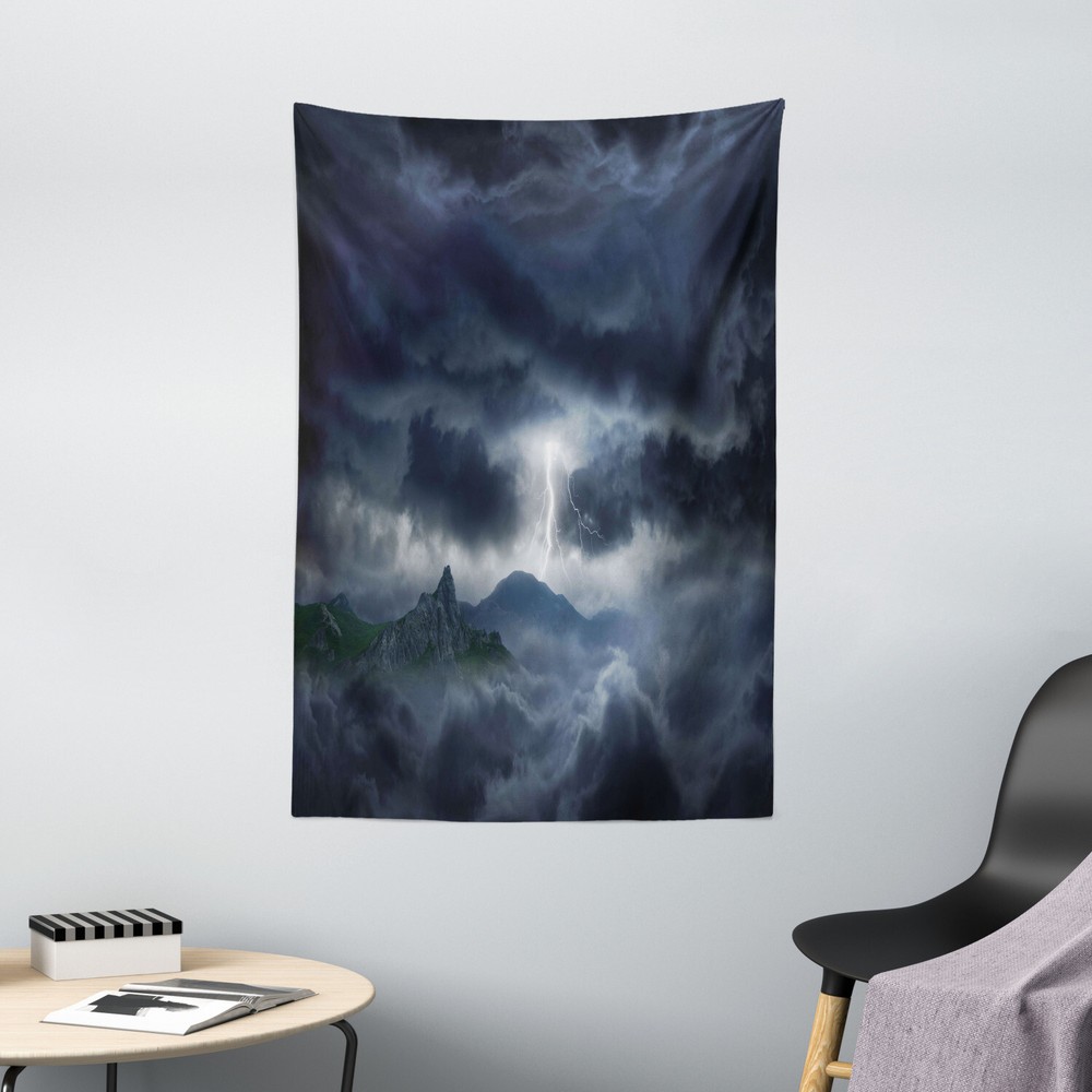 Blue Tapestry Stromy Sky over Mountains Print Wall Hanging Decor