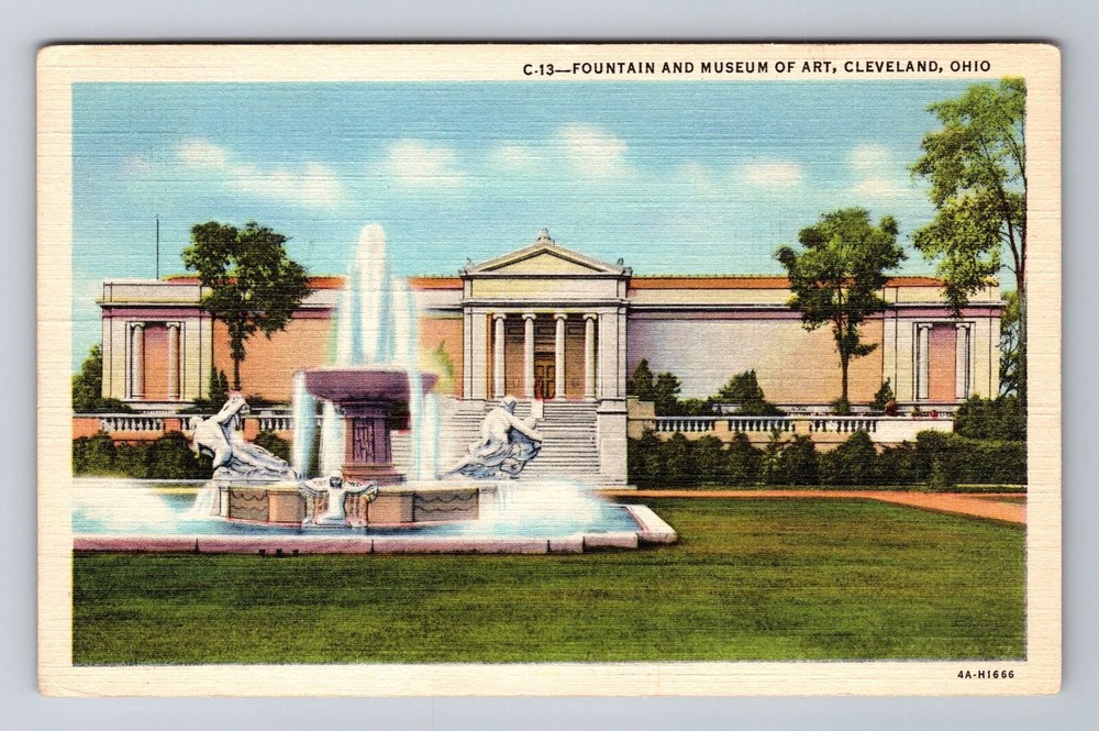 Cleveland OH-Ohio, Fountain And Museum Of Art, Antique Souvenir Vintage Postcard