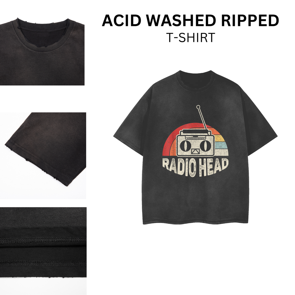 [ACID WASHED RIPPED] Vintage Retro Radio Head Distressed Merch T-Shirt 102389