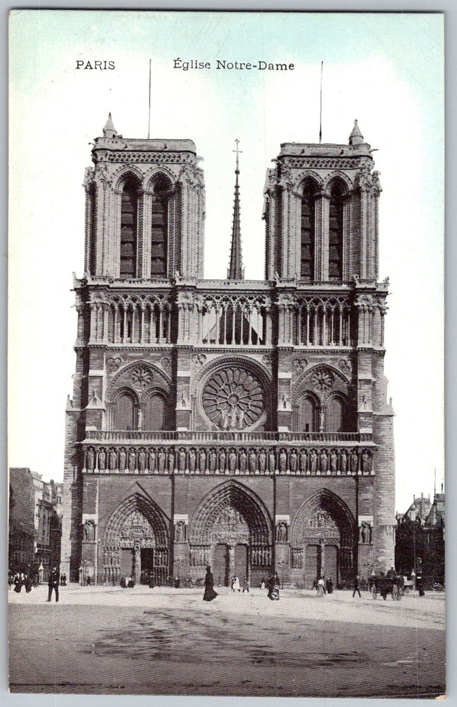 Antique Postcard Notre-dame Cathedral Facade Paris, Fr 1910s