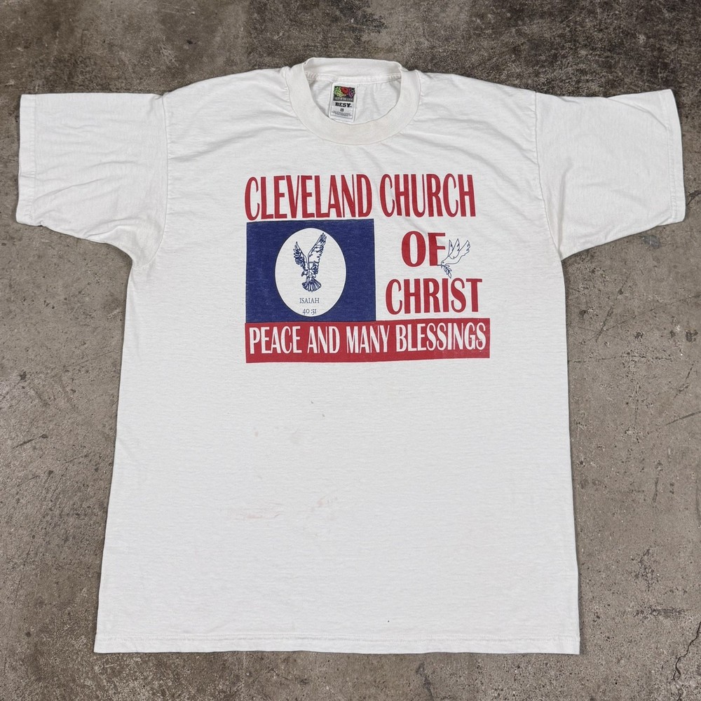 Vintage Cleveland Church Of Christ Graphic T Shirt Summer White 90s Size Large