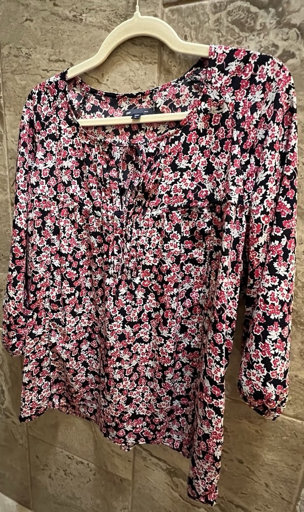 Gap Women's Floral Long Sleeve Pull-on Blouse Top, Size XL