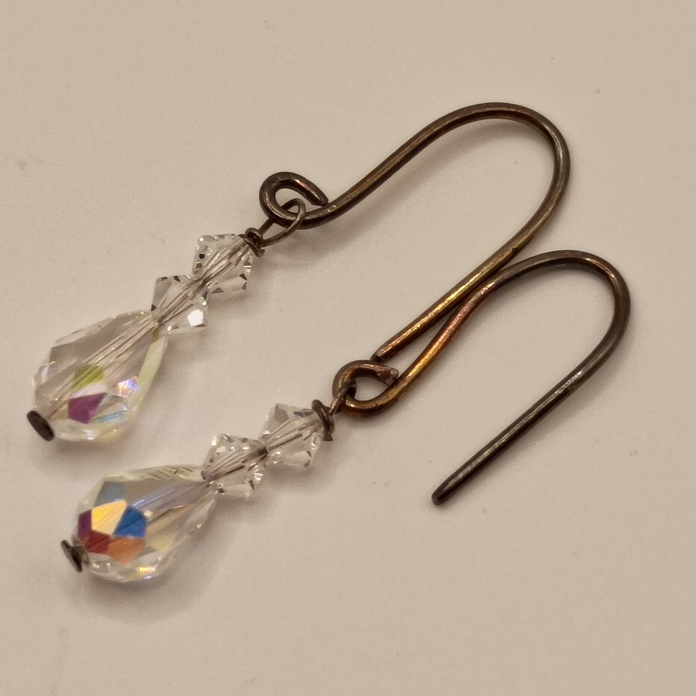 Vintage Aurora Borealis Crystal Dangle Earrings Dainty