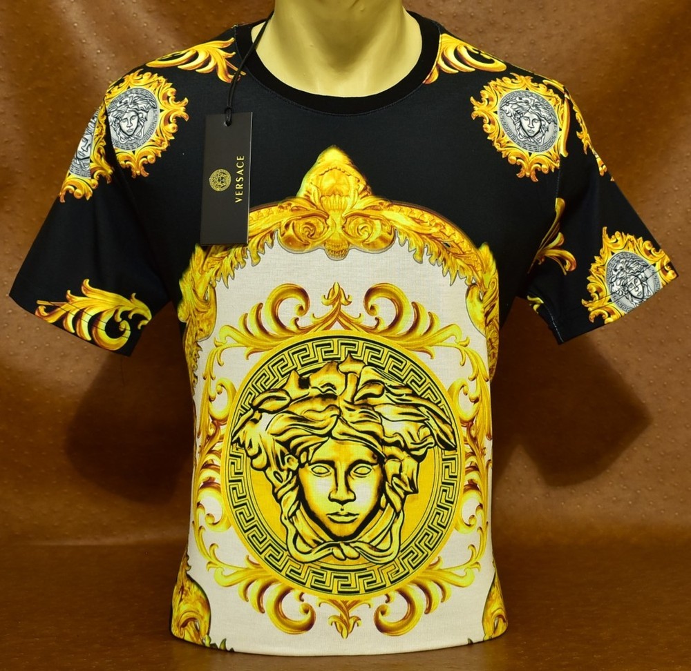 Versace Medusa Head T-Shirt Black Gold Designer Fashion Streetwear Tee Size M