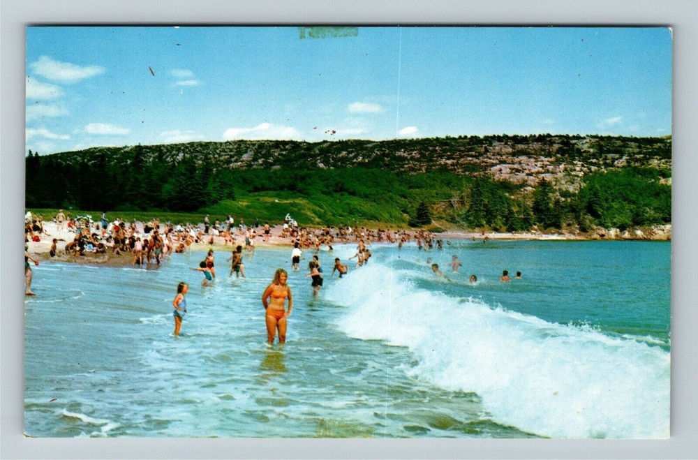 Acadia National Park ME-Maine, Sand Beach Ocean Drive Bar Harbor Chrome Postcard-image