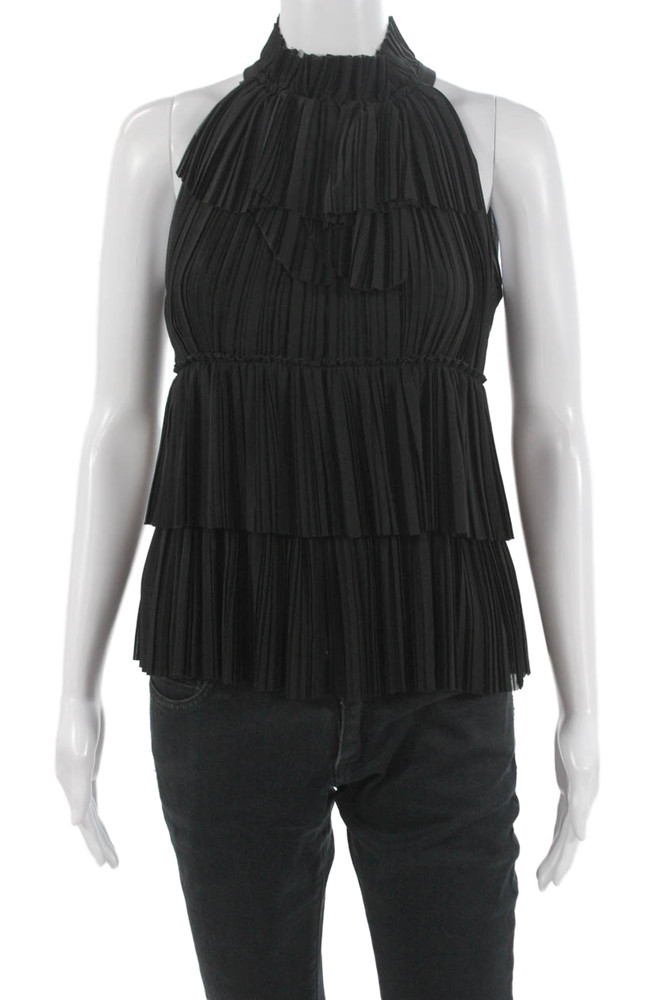 Elie Tahari Women High Neck Sleeveless Black Blouse Zip Size XSFree Shipping in US $100+ Orders | $6.95 Orders Below