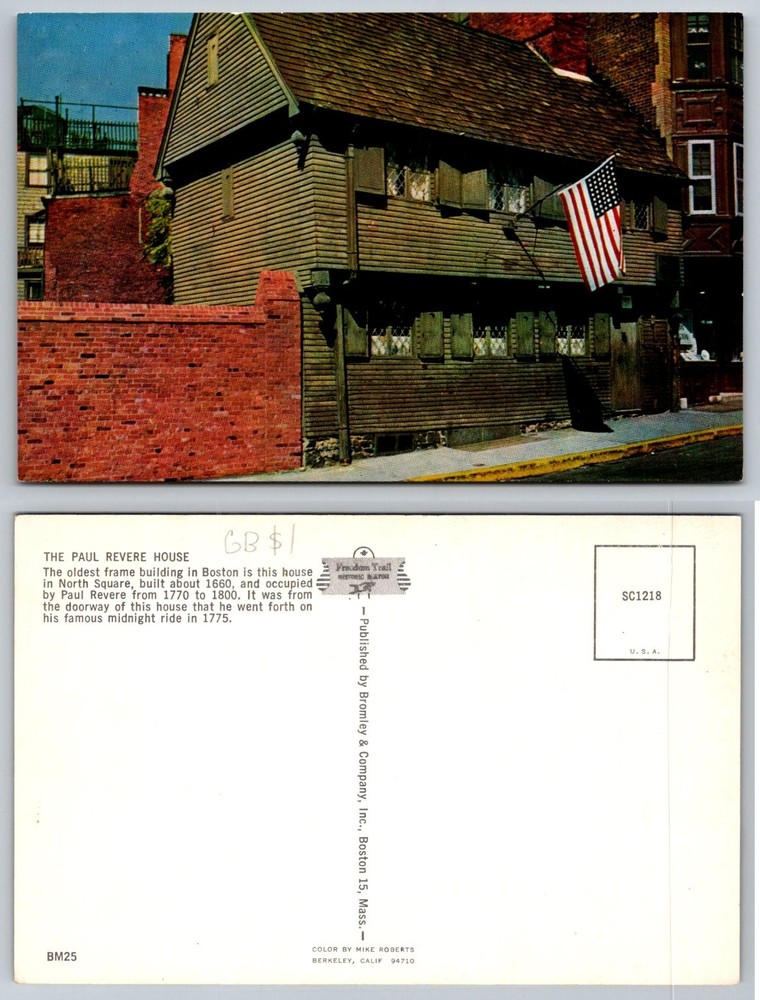 Paul Revere House Boston MA Vintage Postcard Freedom Trail Landmark