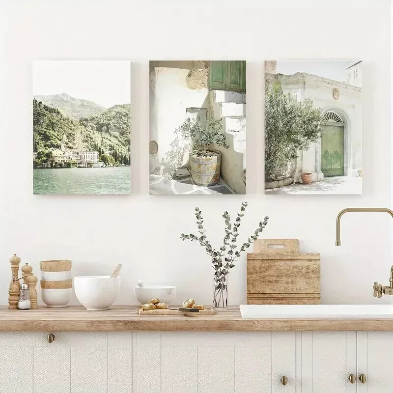 3pcs Minimalist Italian Cityscape Wall Art Canvas Framed 50x70cm