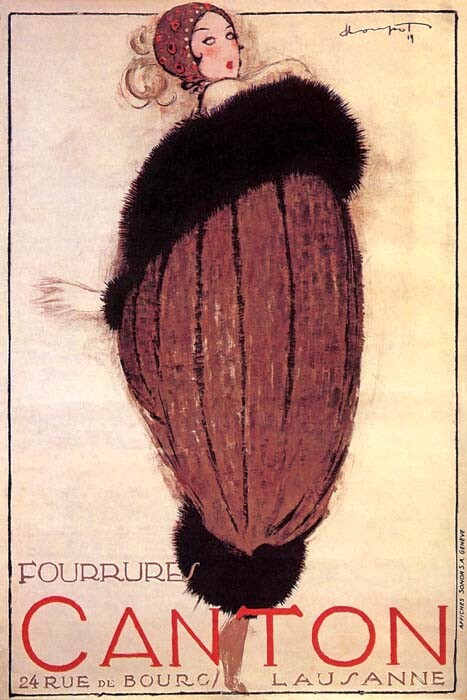 Vintage French Fur Coat Fashion Girl Dress Poster Repro