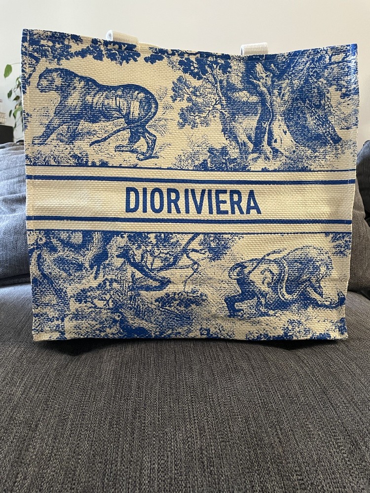 Dior GWP Large Blue Dioriviera Straw Tote Bag