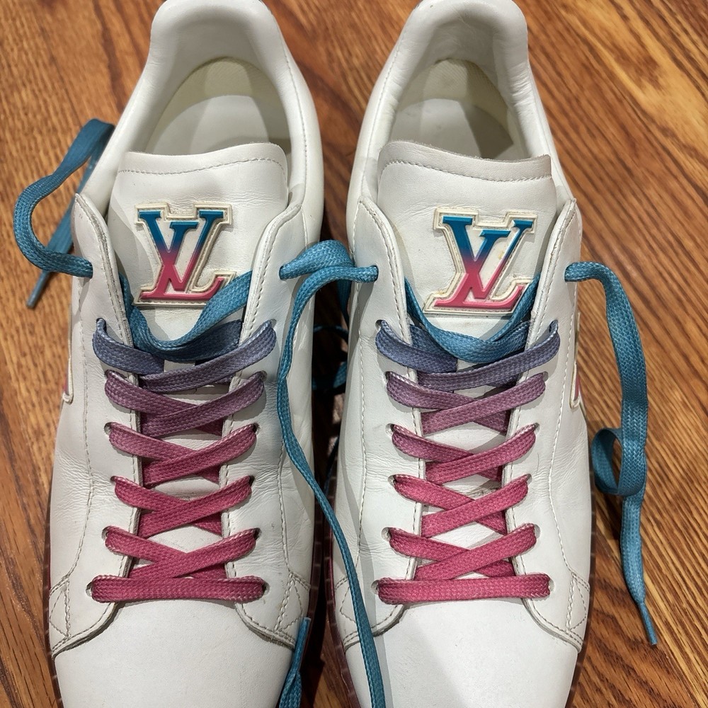 Men’s Louis Vuitton Size US 7 Luxembourg Samothrace White Pink And Blue Sneaker