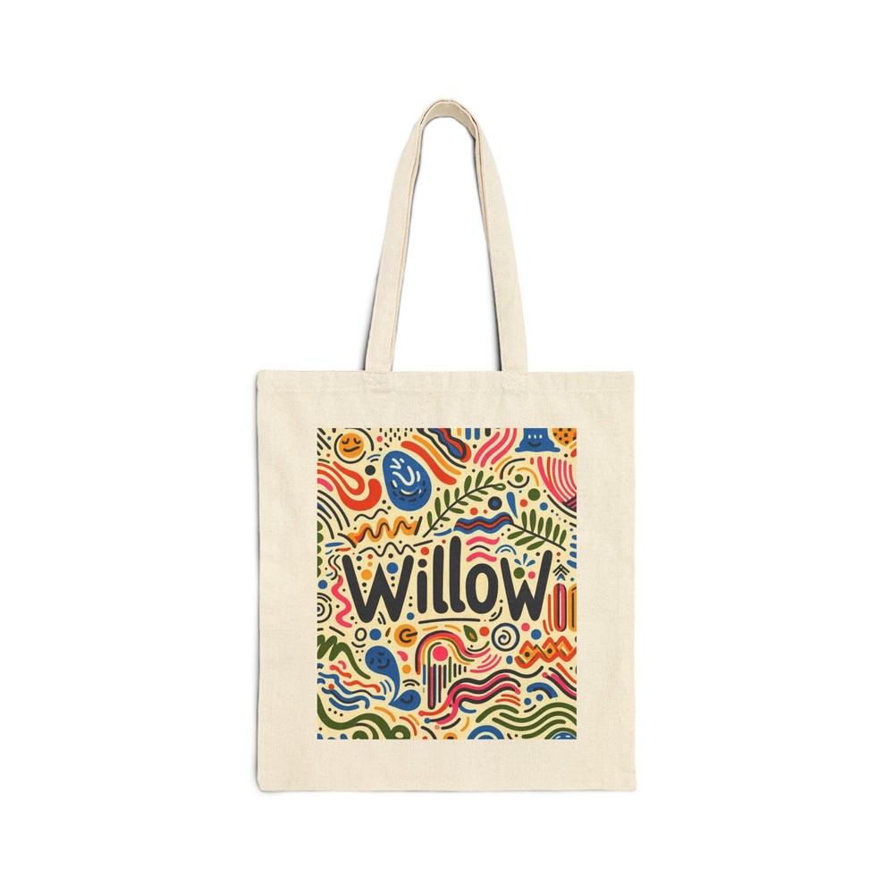 Personalized Cotton Canvas Tote Bag with Colorful Abstract WILLOW Design-image