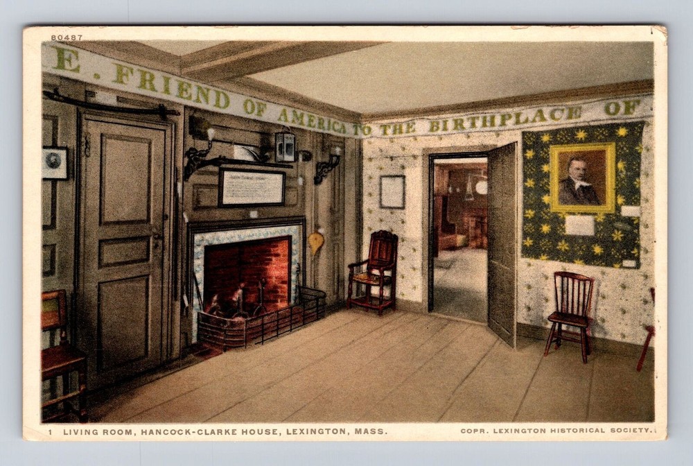Lexington MA-Massachusetts, Hancock Clarke House Living Room, Vintage Postcard