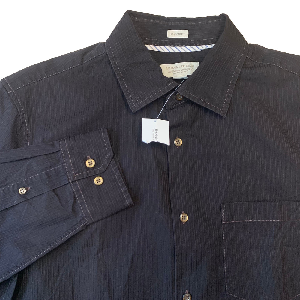NEW Banana Republic Classic Fit Textured Shirt Men's Medium Brown Button Up
