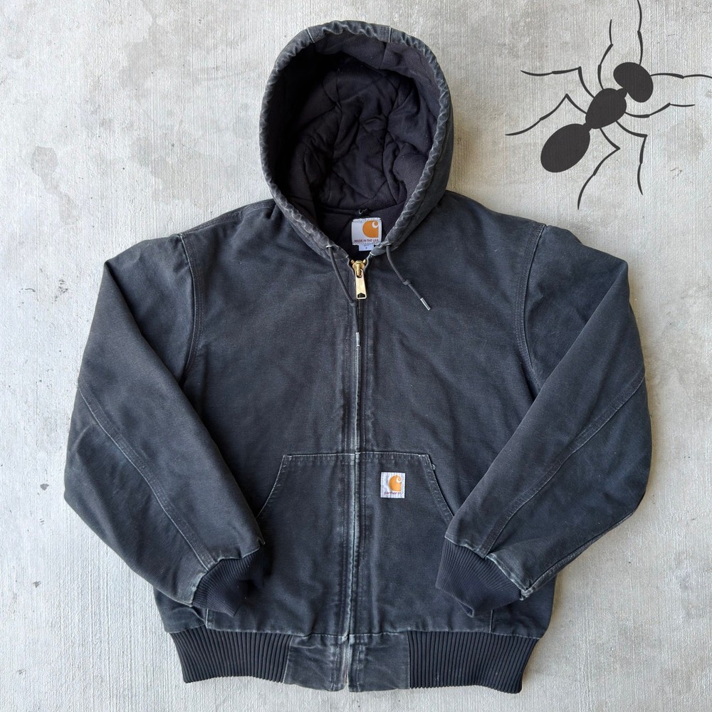 Vintage Y2K Carhartt J140 black hooded work wear jacket