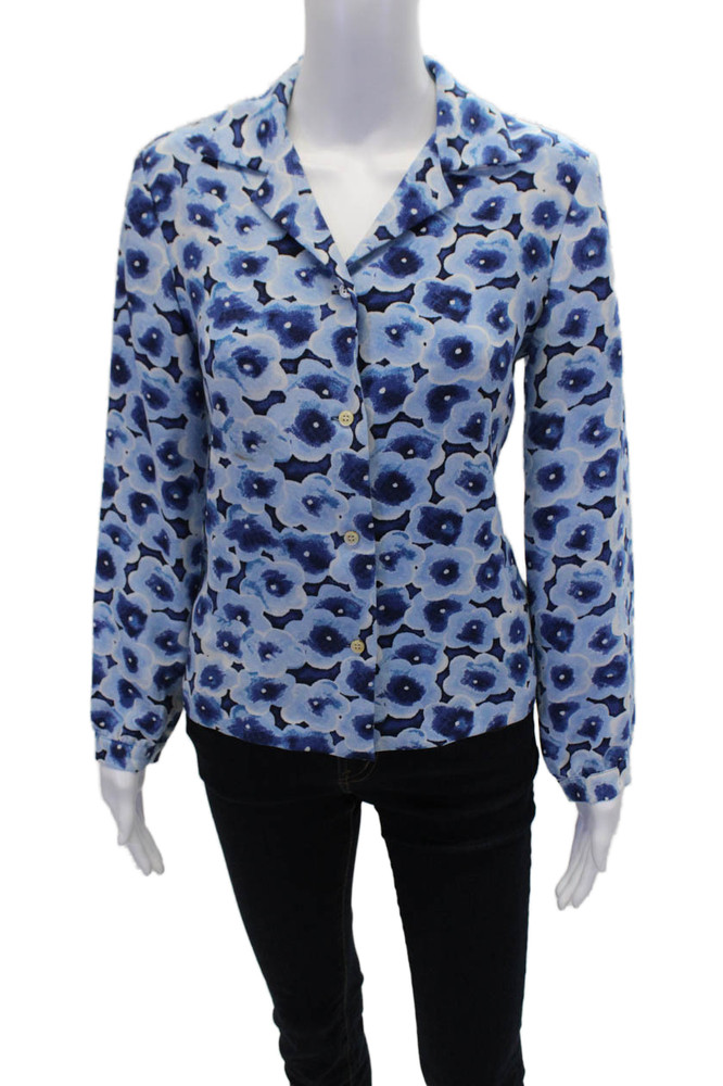 Marc By Marc Jacobs Womens Floral Collar Long Sleeve Shirt Blue Combo Size SFree Shipping in US $100+ Orders | $6.95 Orders Below