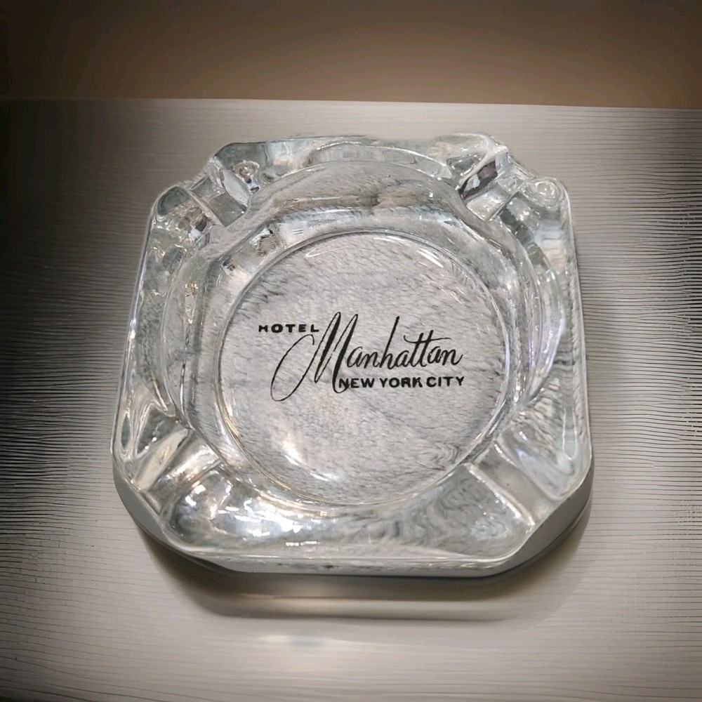 VTG 60s Ashtray Hotel Manhattan New York City Trinket Dish Square Cut Corners