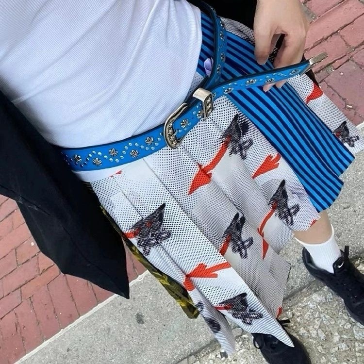 Patchwork Pleated Midi Skirt