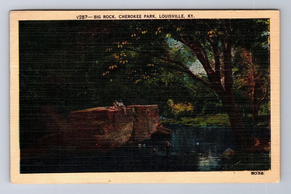 Louisville KY-Kentucky, Cherokee Park, Big Rock, Antique Vintage Postcard
