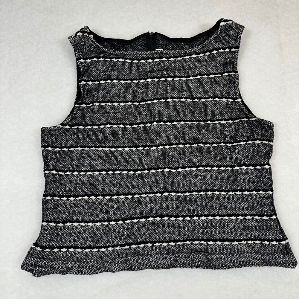 St John Womens Large Knit Shell Top Black White Striped Sleeveless Back Zip L