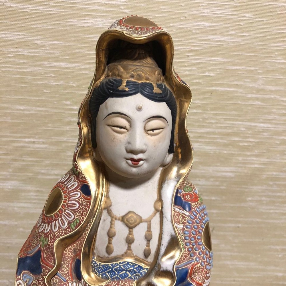 Ceramic Statue Guanyin Kannon Large Kutani Japanese Figurine 17.7 in
