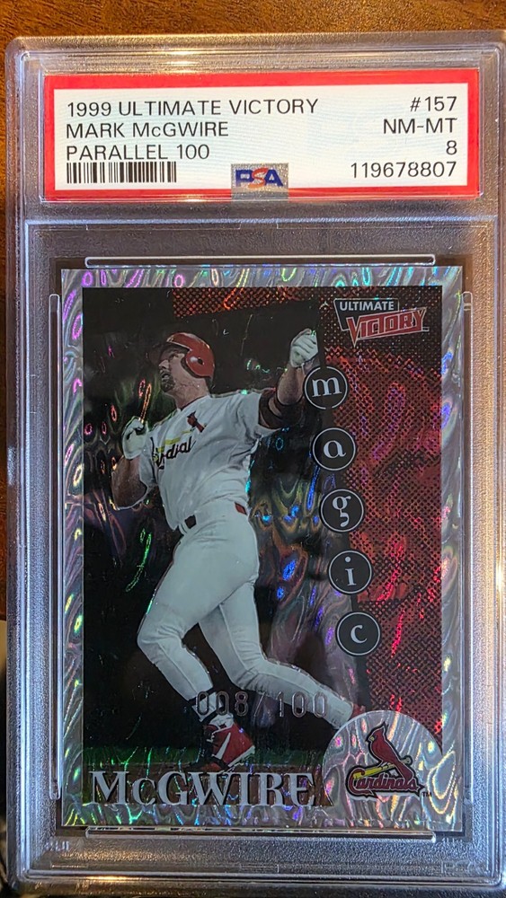 1999 Ultimate Victory Mark McGwire Parallel /100 PSA 8 NM-MT Cardinals #157