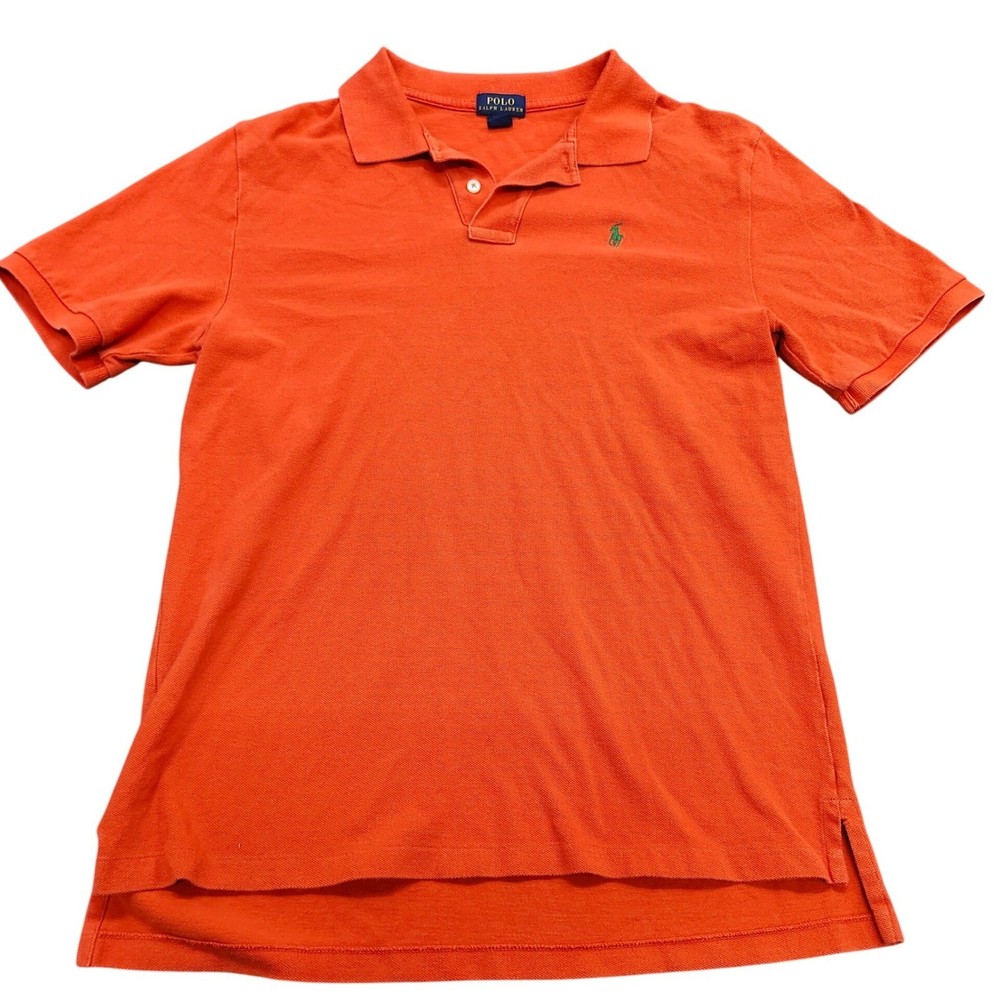 Polo Ralph Lauren Boys XL 18-20 Orange Short Sleeve Pique Polo Shirt Green Pony
