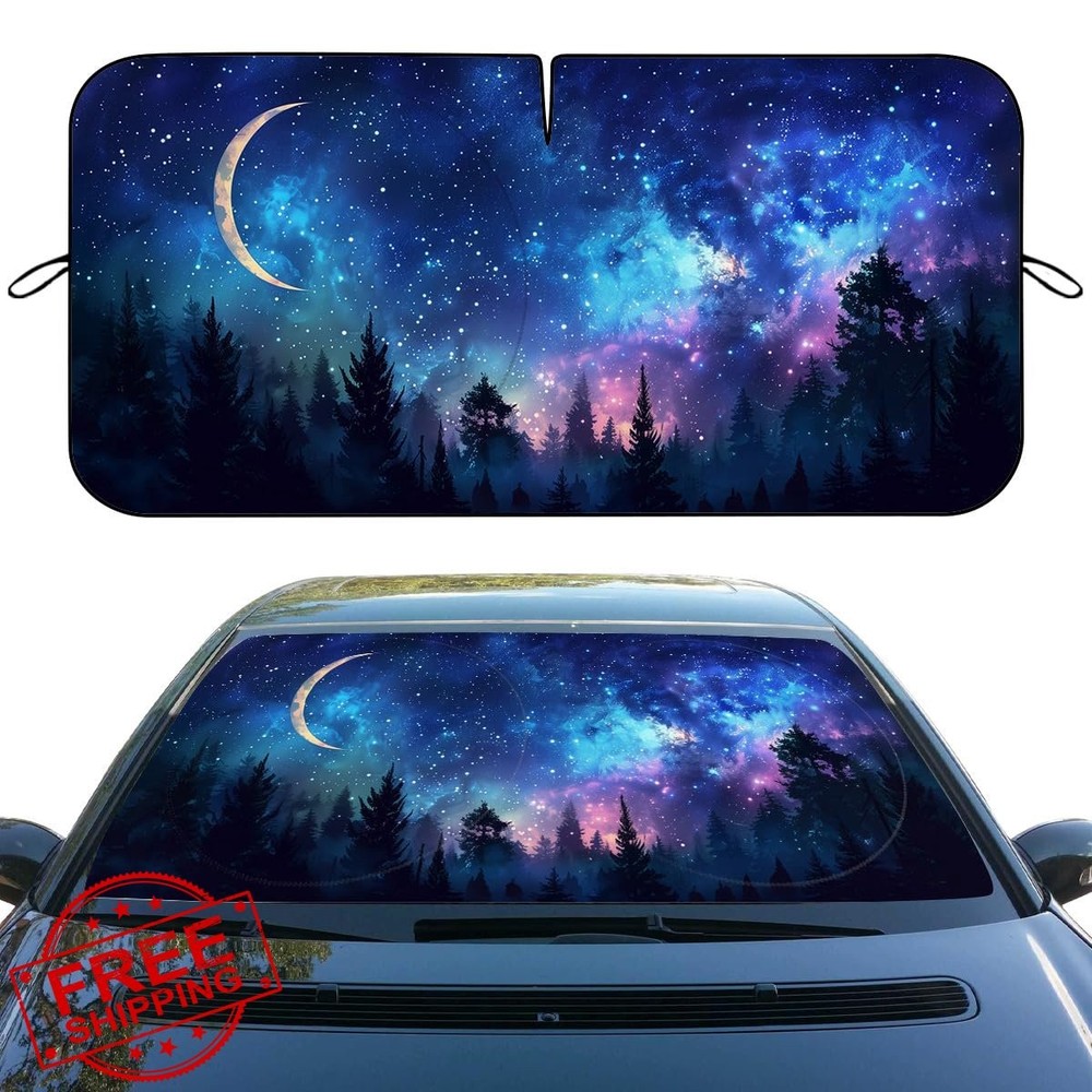TIAOZP Moon Phases Car Windshield Sunshade Folding Heatshield UV Protector
