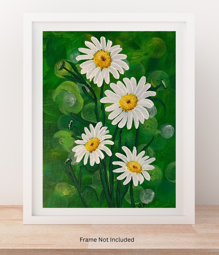 Four Daisies Floral  Art VLP Original Acrylic 8x10” Canvas Panel Signed COA
