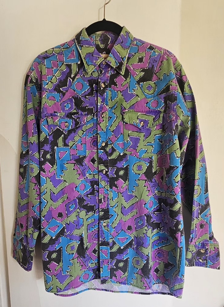 Vintage 90's Colorful Saddlebrook Western Aztec Style Button Down Shirt Men's M