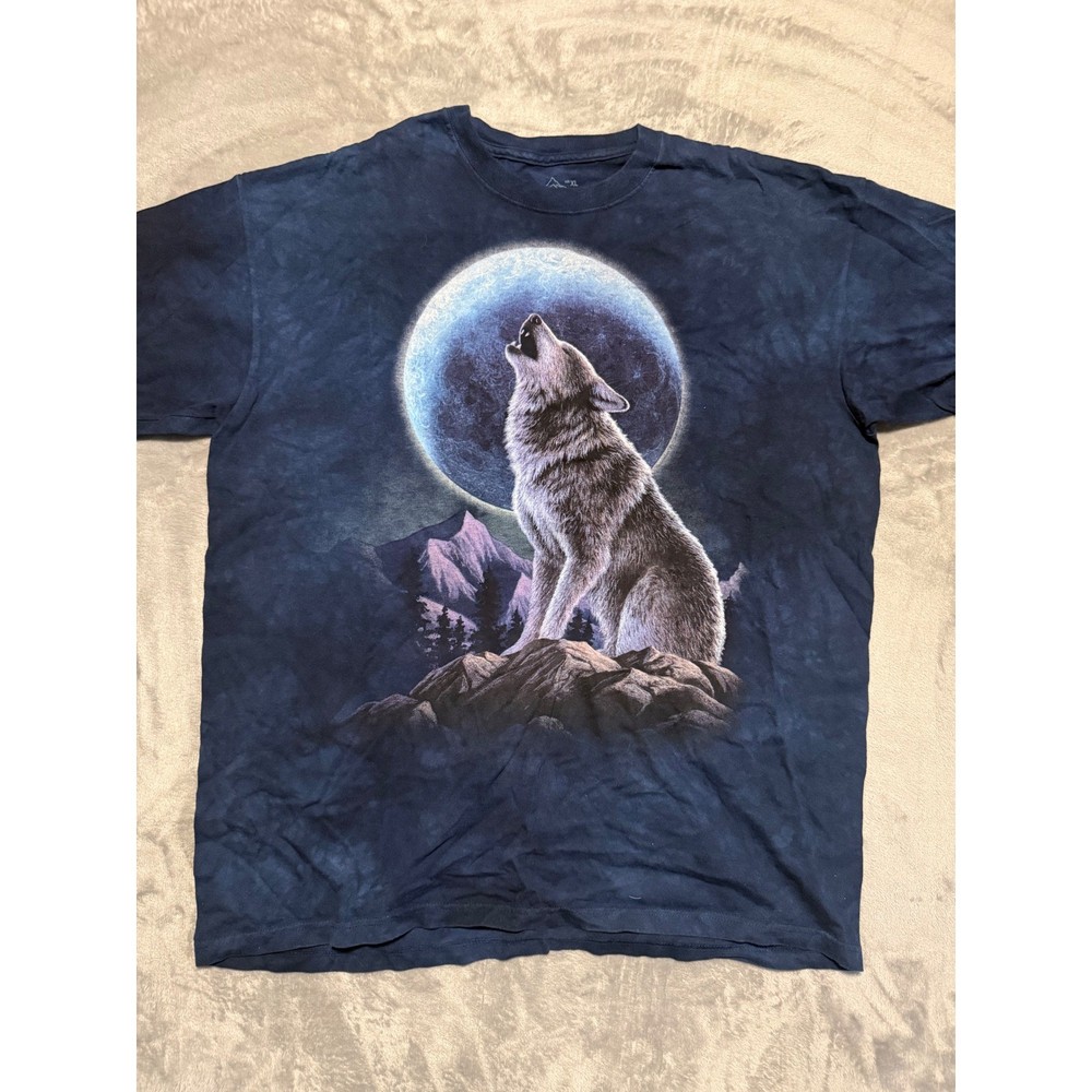 The Mountain T-Shirt Mens XL Blue Wolf Moon Howling Graphic Tie Dye Tee